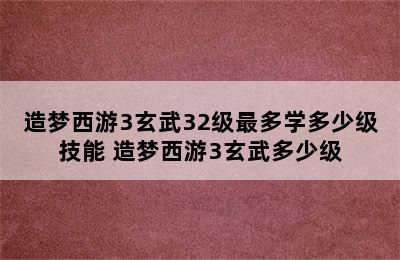 造梦西游3玄武32级最多学多少级技能 造梦西游3玄武多少级